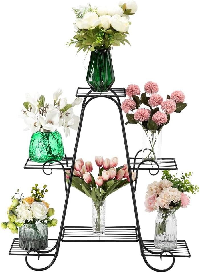 31" Black Arch Plant Stand with 4 Layers & 6 Vertical Stripes