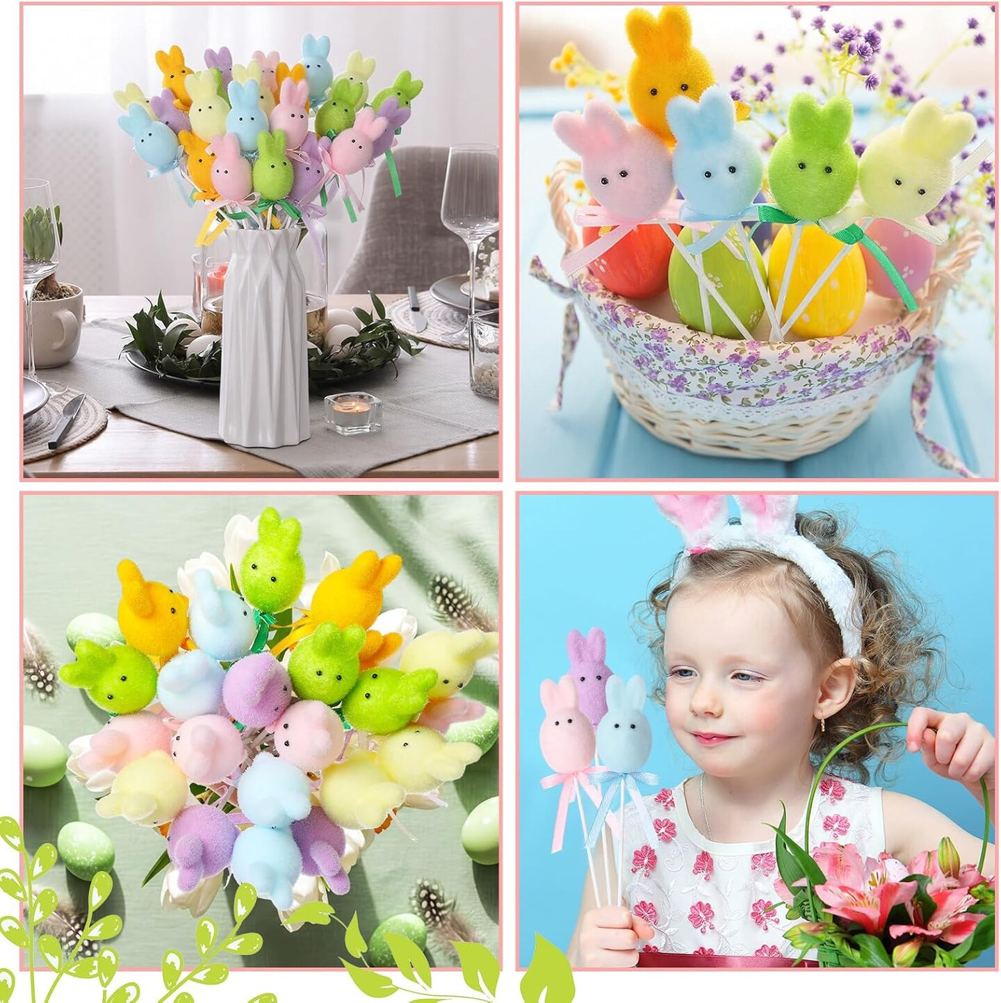 24 Pcs Easter Bunny & Pastel Egg Picks – 7" Faux Foam Stems for Spring Floral Arrangements, Easter Baskets, Centerpieces, Wreaths, and Party Decorations