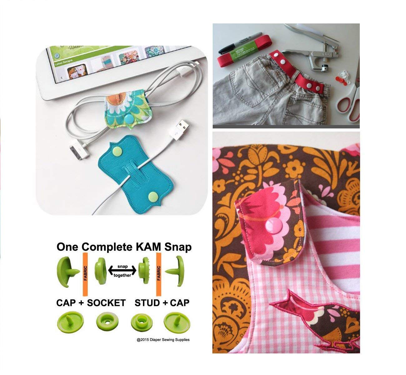 Snaps Buttons + Snap Pliers, Starter Fasteners Kit, 384 Sets 24-Colors, Size 20 T5 KAM Snap Plastic Fasteners Punch Poppers Closures No-Sew Buttons for Crafts Cloth Diaper Bibs