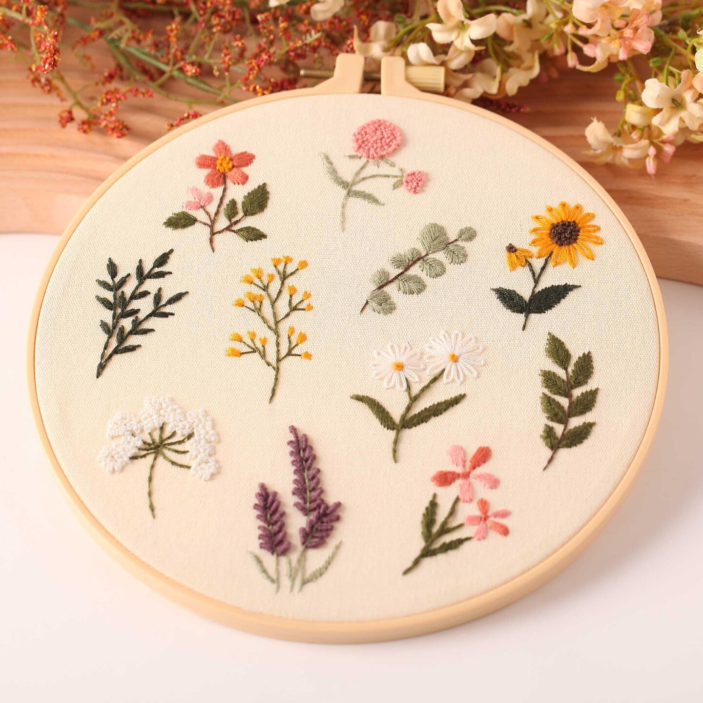 4P Beginner Embroidery Kit,Natural Landscape Pattern,Cross Stitch Kits, Including Stamped Embroidery Cloth with 2 Embroidery Hoops, Multicolor Color Threads for Embroidery Kits