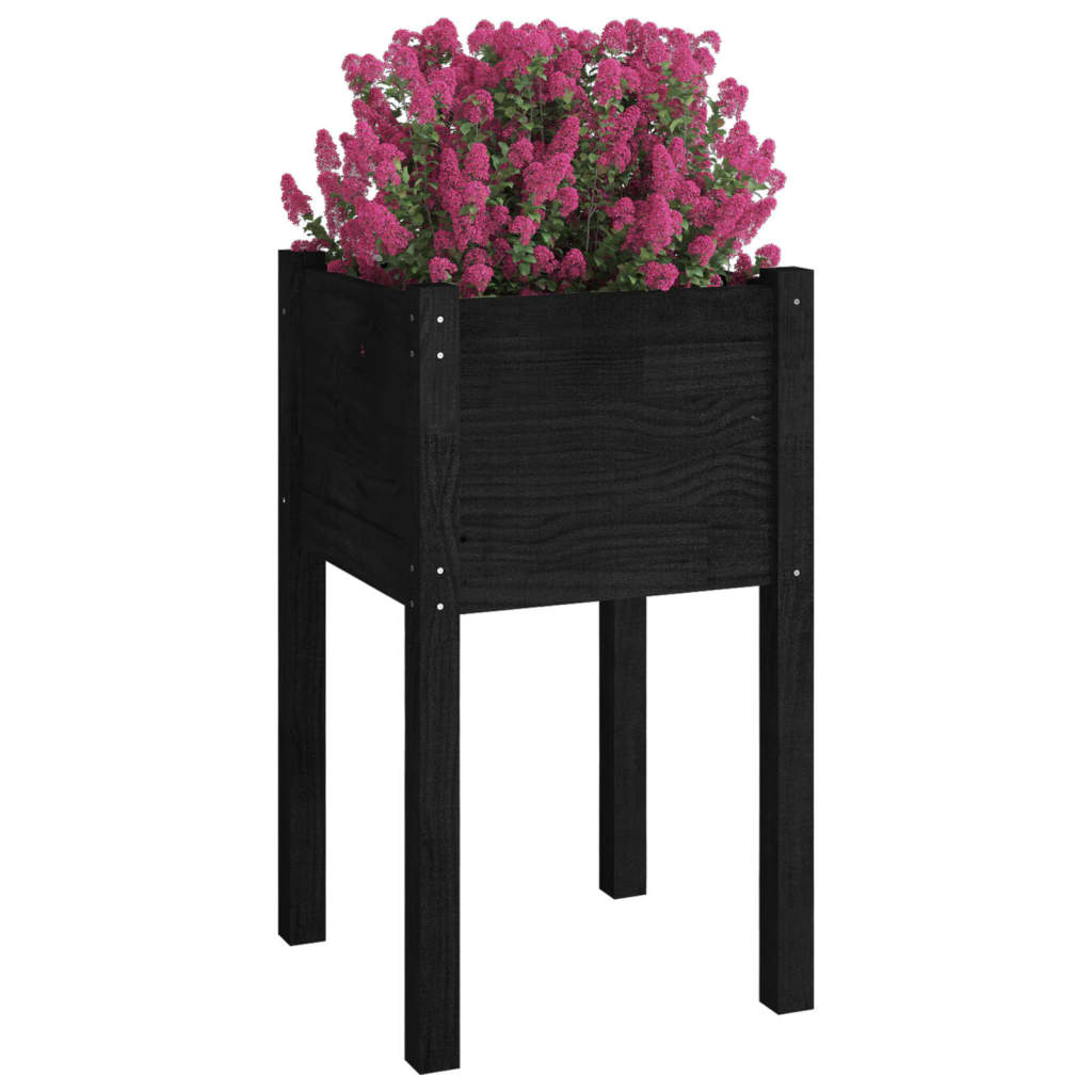 vidaXL Garden Planters 2 pcs Black 15.7&#x22;x15.7&#x22;x27.6&#x22; Solid Wood Pine