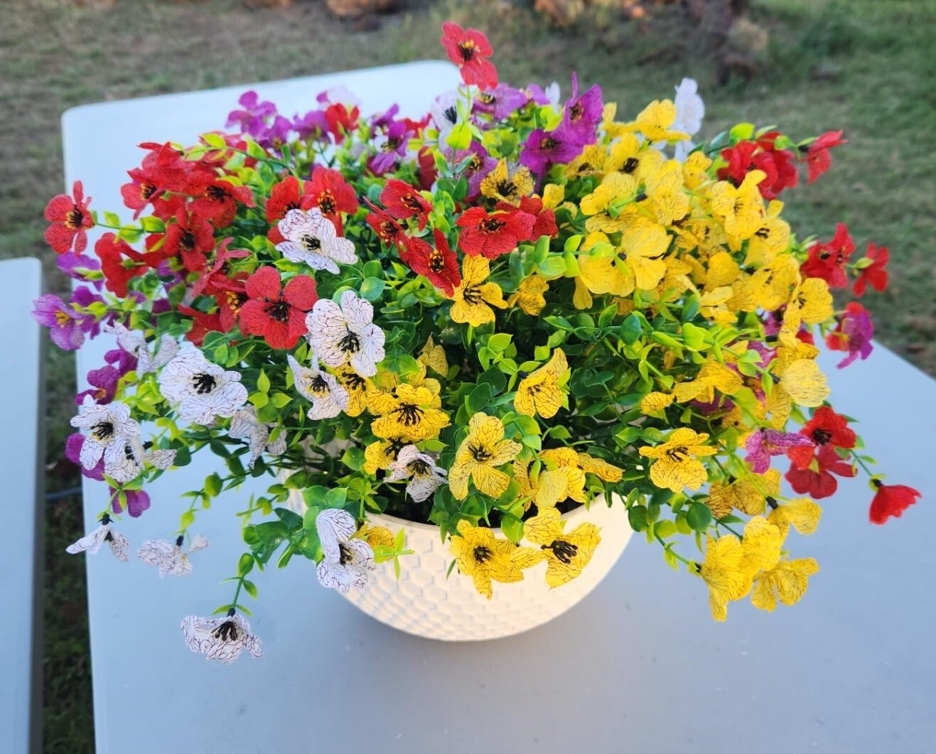 12 bundles Outdoor Artificial Flowers UV Resistant Spring Plants Fake Silk Flowers Greenery Shrubs Plastic Flower Faux Plants for Outside Indoor Decor
