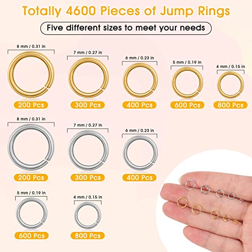 4600 Pieces Silver and Gold Jump Rings with Open/Close Tools for Jewelry Making and Necklace Repair (Assorted Sizes)