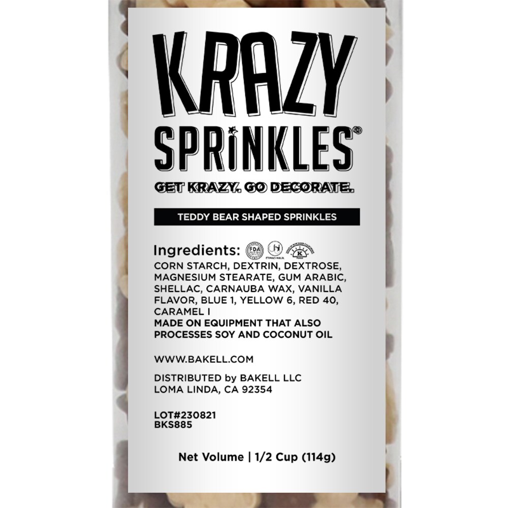 Krazy Sprinkles - Teddy Bear Shapes (1/2 Cup, 1x Jar) for Cakes, Ice Cream &#x26; Cookies