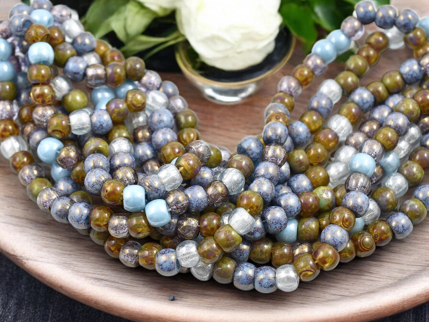 32/0 Aged Blue Sky Picasso Mix Seed Beads (17&#x22; Strand)