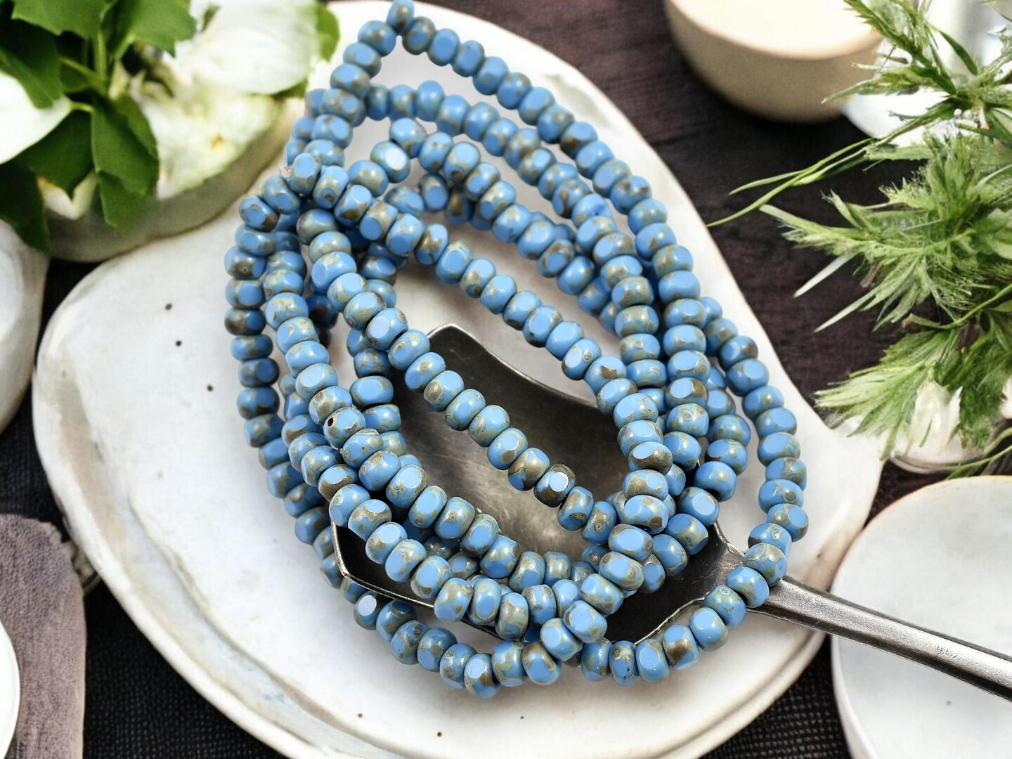 *50* 4x3mm Opaque Blue Turquoise Picasso Trica Beads