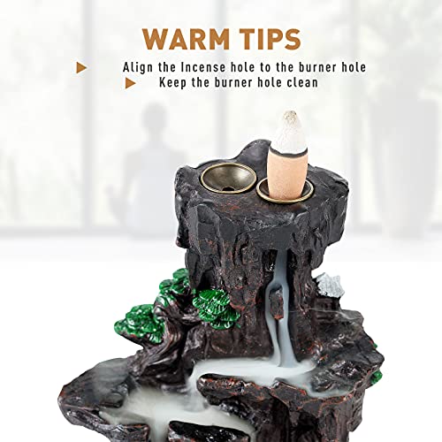Dual Sided Incense Burner, Resin River Tower Backflow Incense Holder, Cool Aromatherapy Incense Fountain Smoke Mountain Waterfall with 120 Upgraded Incense Cones+30 Incense Sticks