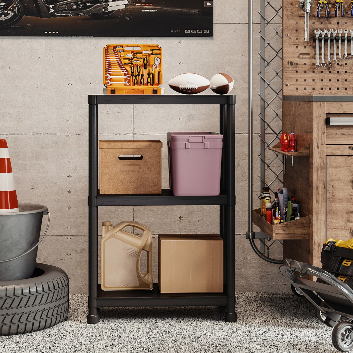 Black Storage Shelving Unit Garage Pantry Kitchen Utility Rack