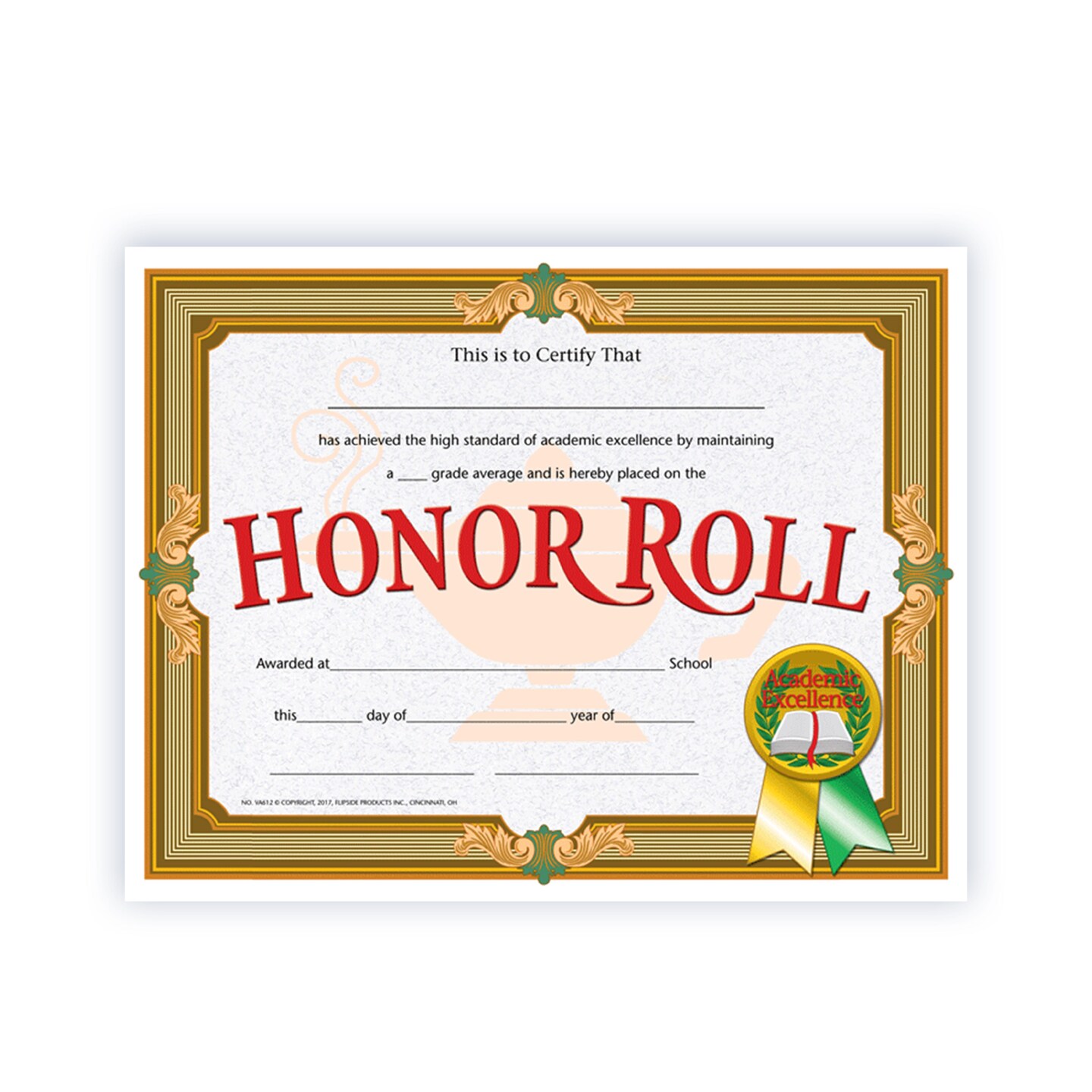 Flipside Products Honor Roll Certificate, Recognition, Award Students, Incentive, 8.5" x 11", 30 Per Pack, 5 Packs