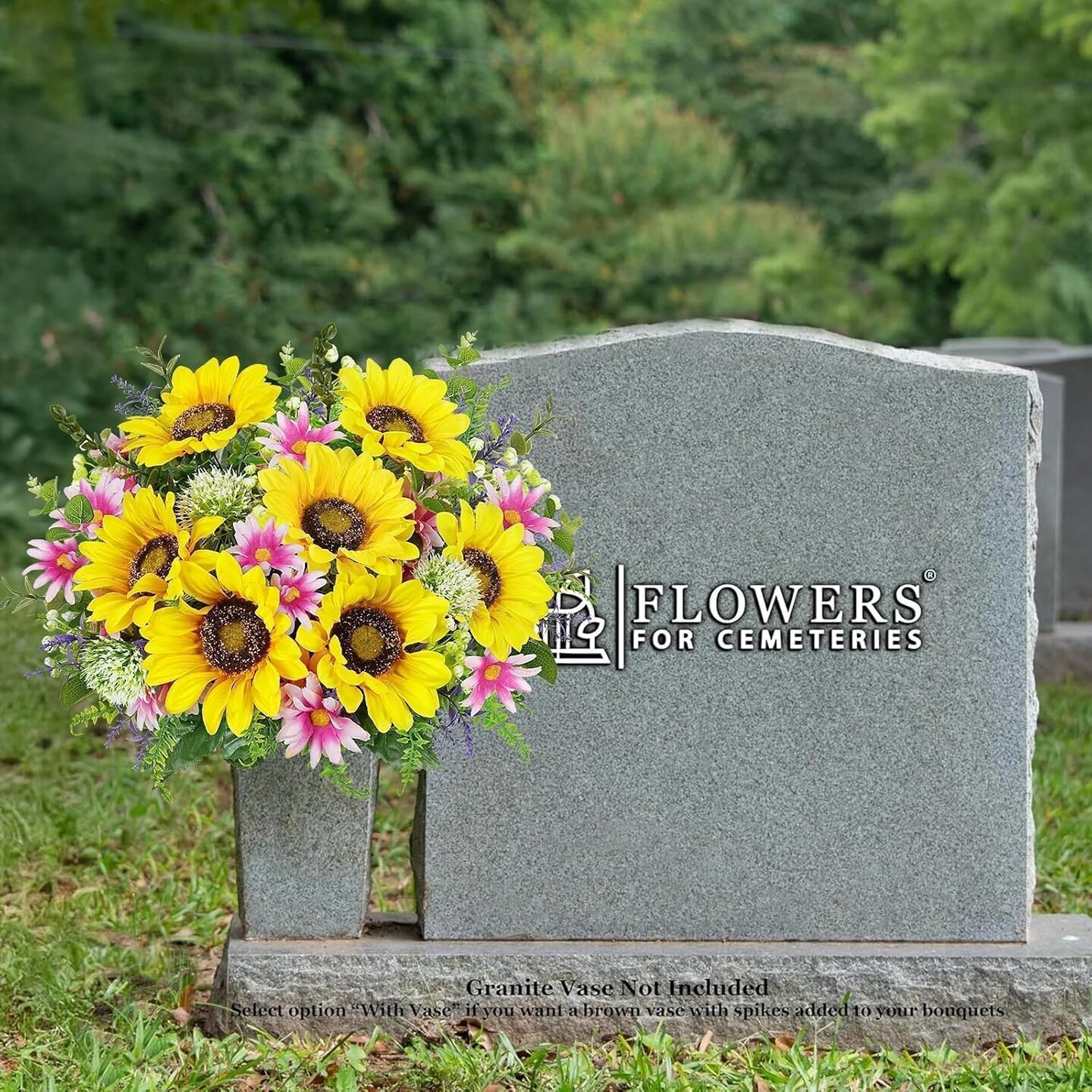2pcs Cemetery Flowers for Grave Artificial Sunflowers Bouquet Faux Wildflowers with Daisy Spring Flowers for Grave Vase Floral Arrangements Wedding Table Centerpieces Home Decor