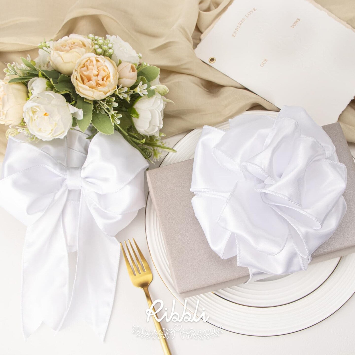 White Satin Wired Ribbon 2.5 Inch