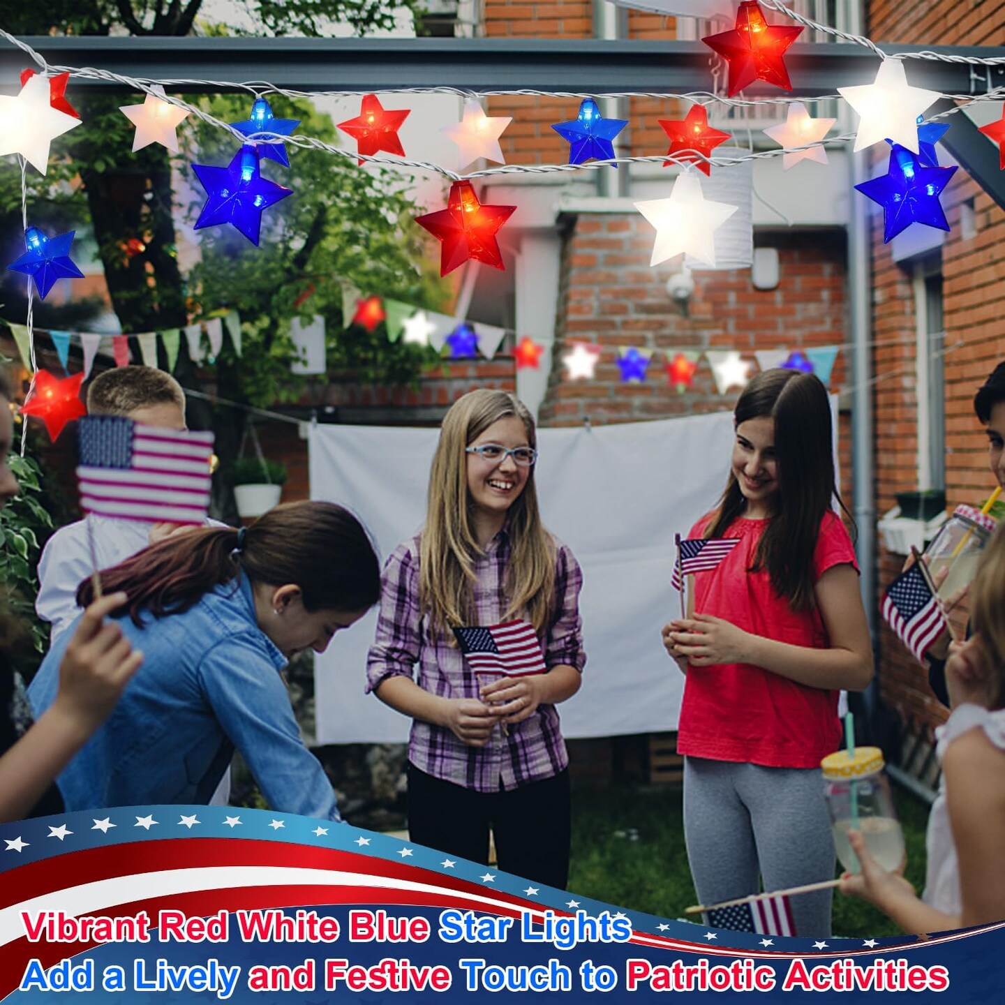 4th of July Lights - 20 LED Red White Blue Star Lights String Plug in, for Memorial Day 4th of July Decorations