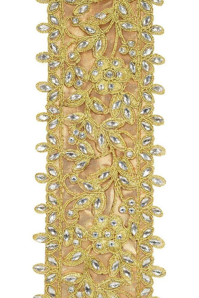 4&#x22; Jewel Embroidery Opulence Ribbon: Gold (5 Yards)