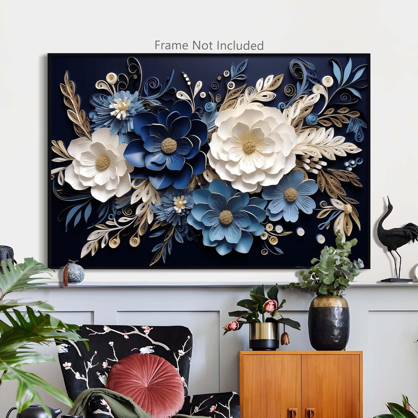 Navy Blue and White Canvas Wall Art 3D Blue White Textured Abstract Art (16x24inch Frameless)