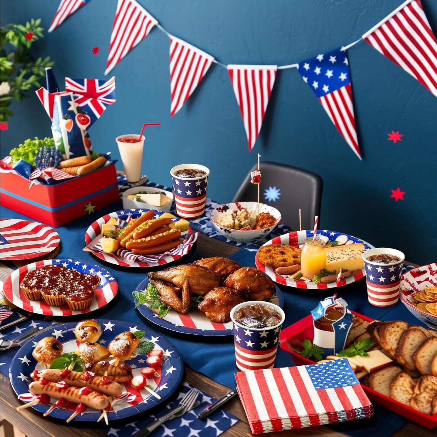 96 PCS Patriotic Party Set – American Flag Plates & Napkins – 4th of July, Veterans Day, Independence Day Decor