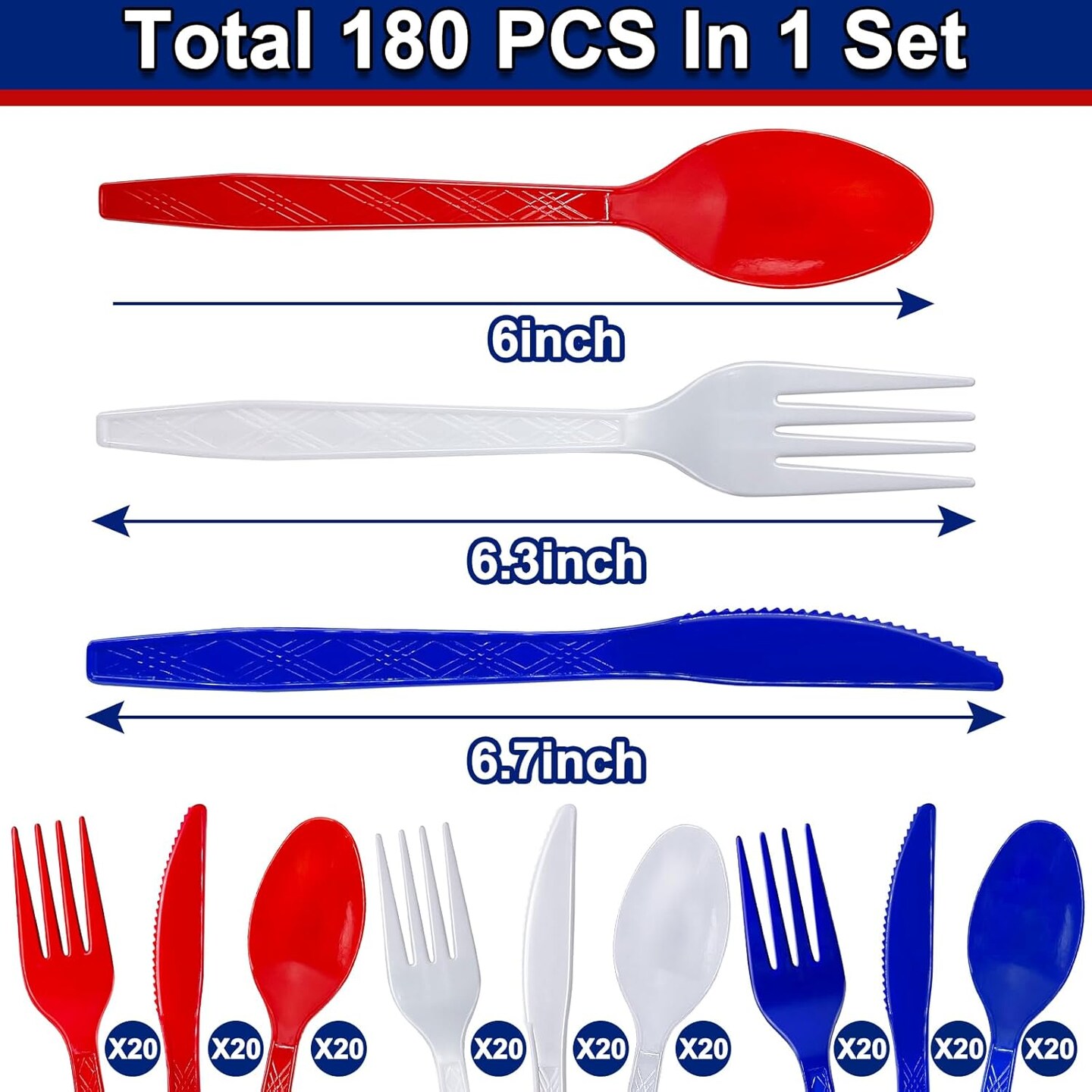 180pcs Patriotic Cutlery Set – 60 Forks, Knives & Spoons for 4th of July & Memorial Day