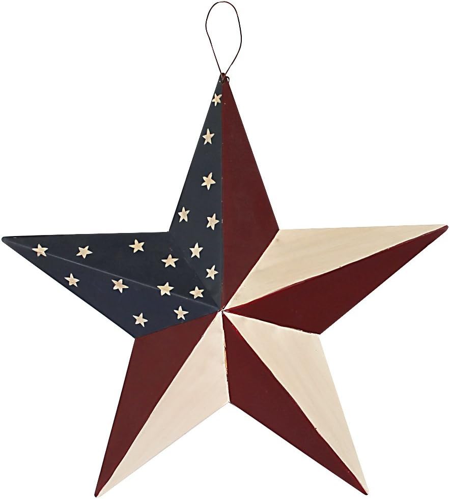 Metal Barn Star, American Patriotic American Flag Wall Decoration Outdoor Indoor Hanging Wall Art 4th of July Memorial Day Veterans Day Gift for Man Star Ornament Home Decor 12 Inch(C)