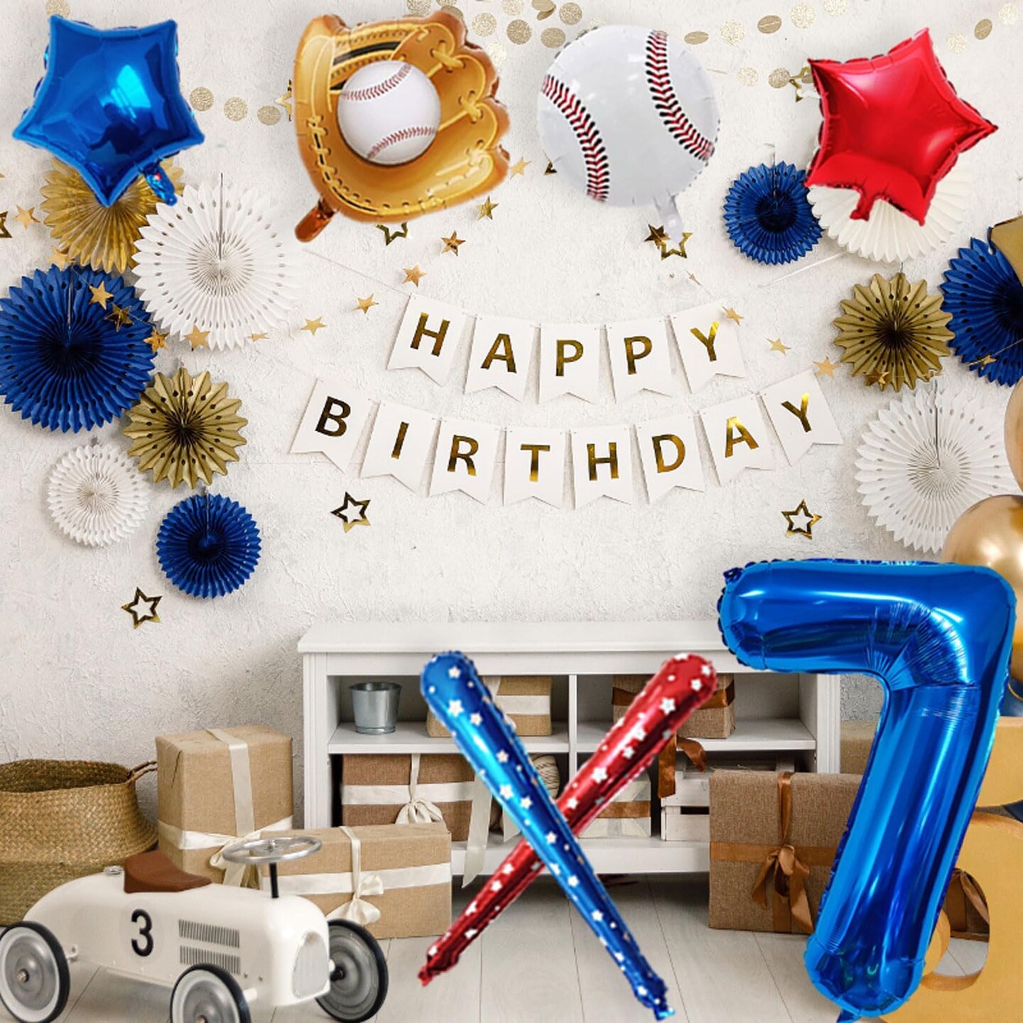 Navy Blue Number Balloons Baseball Balloons Set, Foil Number Balloons 40 inch(Blue7)