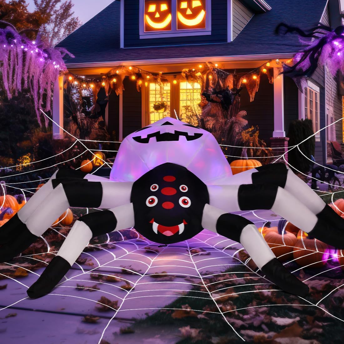 GOOSH 5 FT Width Halloween Inflatables Outdoor Decorations Spider with Magic LED Lighting