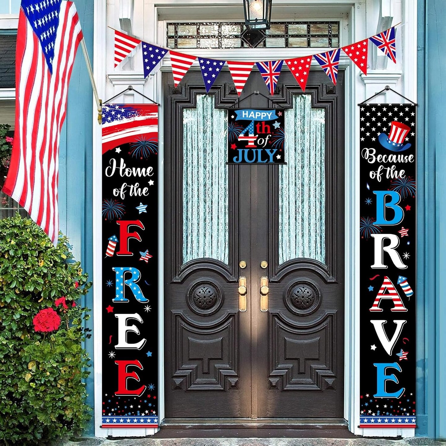 3PCS 4th of July Porch Banners – Patriotic Independence Day Outdoor Decorations, Memorial Day & Veterans Day Hanging American Flag Signs for Front Door, Patio & Yard