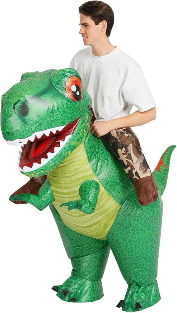 GOOSH Inflatable Dinosaur Ride-on Green Dino Halloween Costume for Kids and Adults