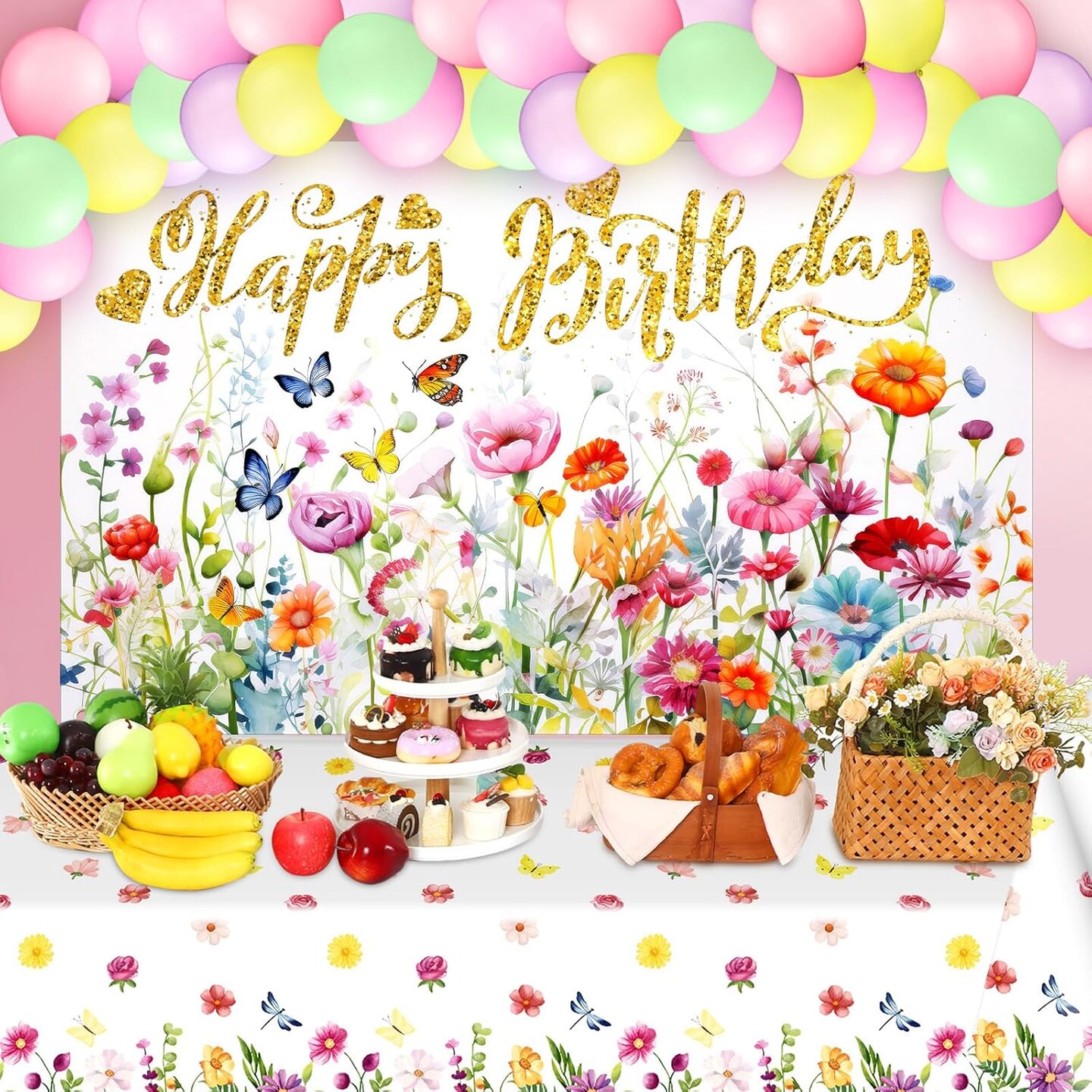 58 Pcs Wildflower Party Decorations Happy Birthday Wildflower