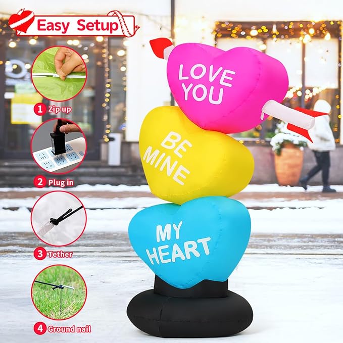 GOOSH 4 FT Valentines Day Inflatables Three Hearts for Wedding Party