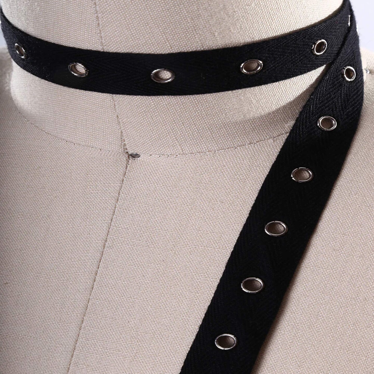 1 Yard Black Cotton Lacing Twill Tape with Nickel Metal Eyelets 0.75" Wide