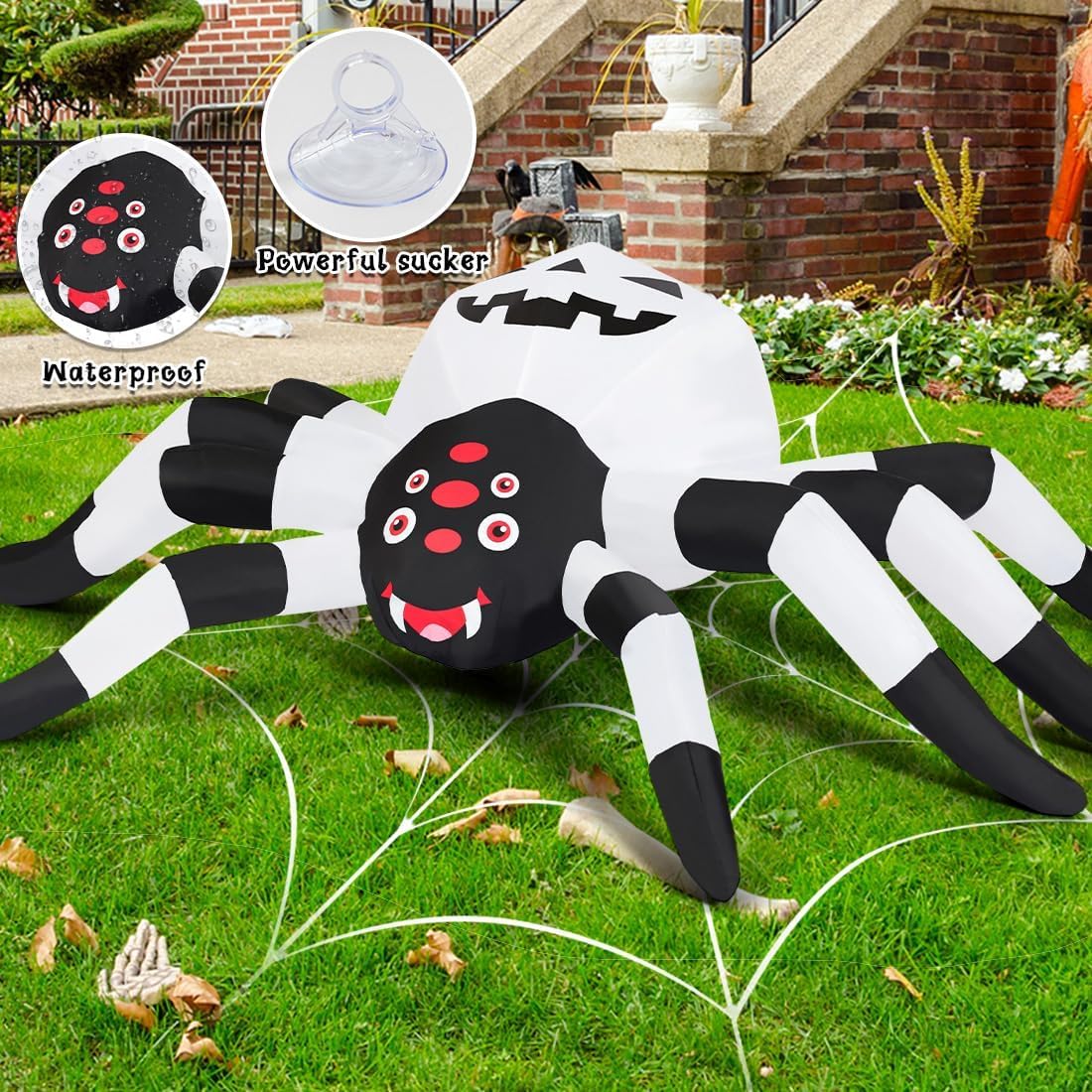 GOOSH 5 FT Width Halloween Inflatables Outdoor Decorations Spider with Magic LED Lighting