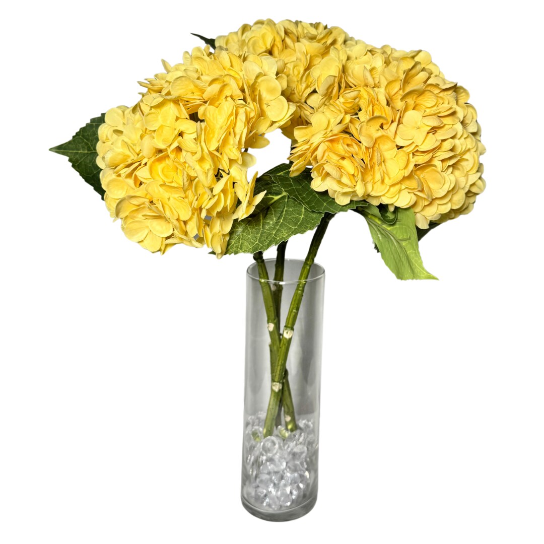 Ariane Real Touch Artificial Yellow Hydrangea Flowers 20” Silk Floral Stems, 3-Piece Bundle, Faux Spring Wedding Décor, Home Vase Arrangement