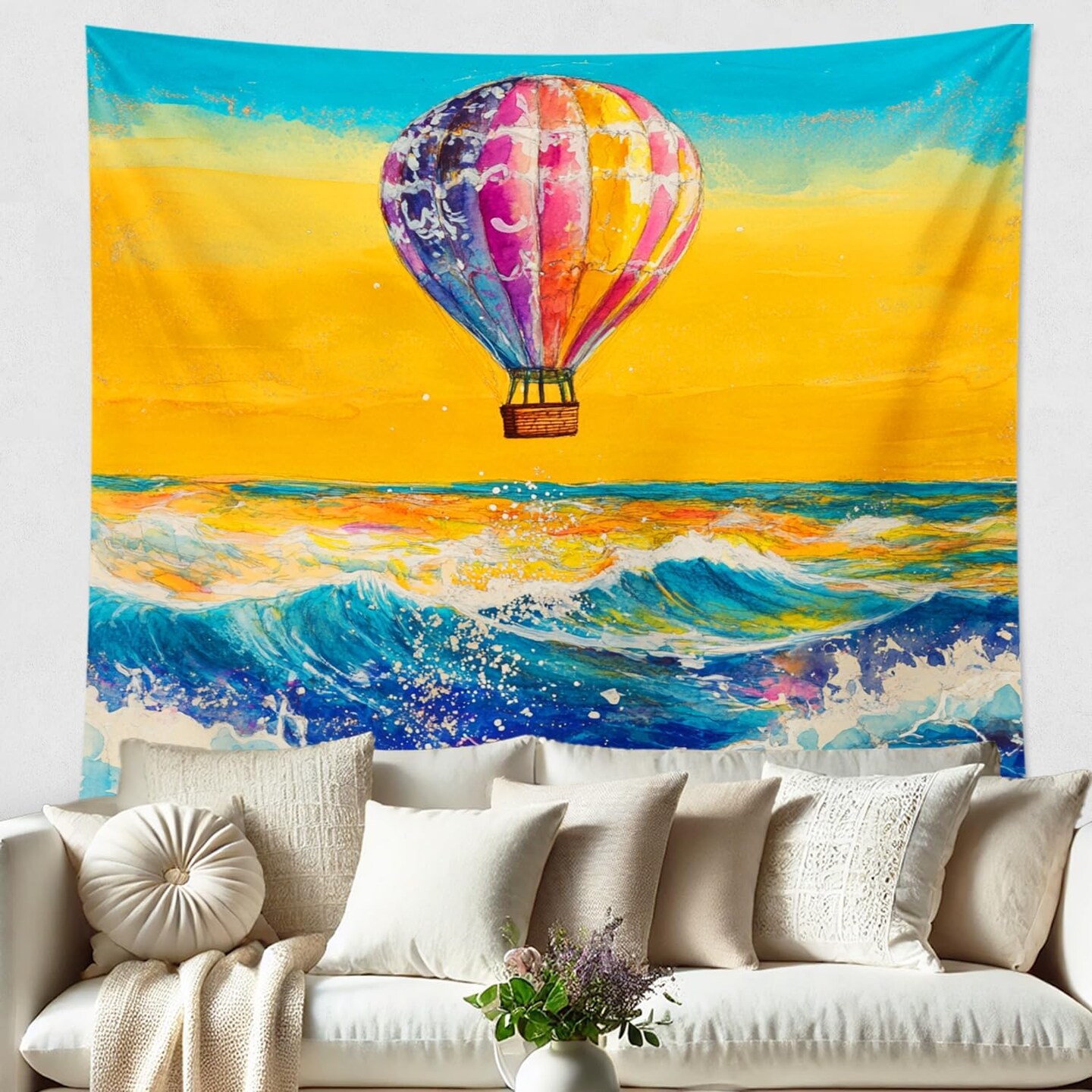 Hot Air Balloon Sunset Tapestry Wall Art Decor 60x50 Inch