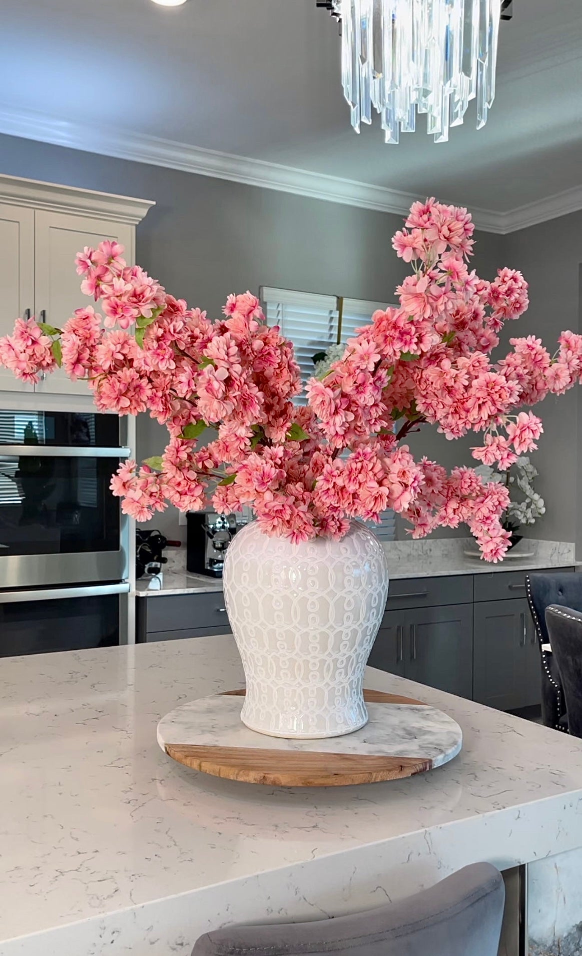 Japan Bright Pink Silk Cherry Blossom Flower 40" Tall, Set of 3 Branches Realistic Faux Floral Stems for Home