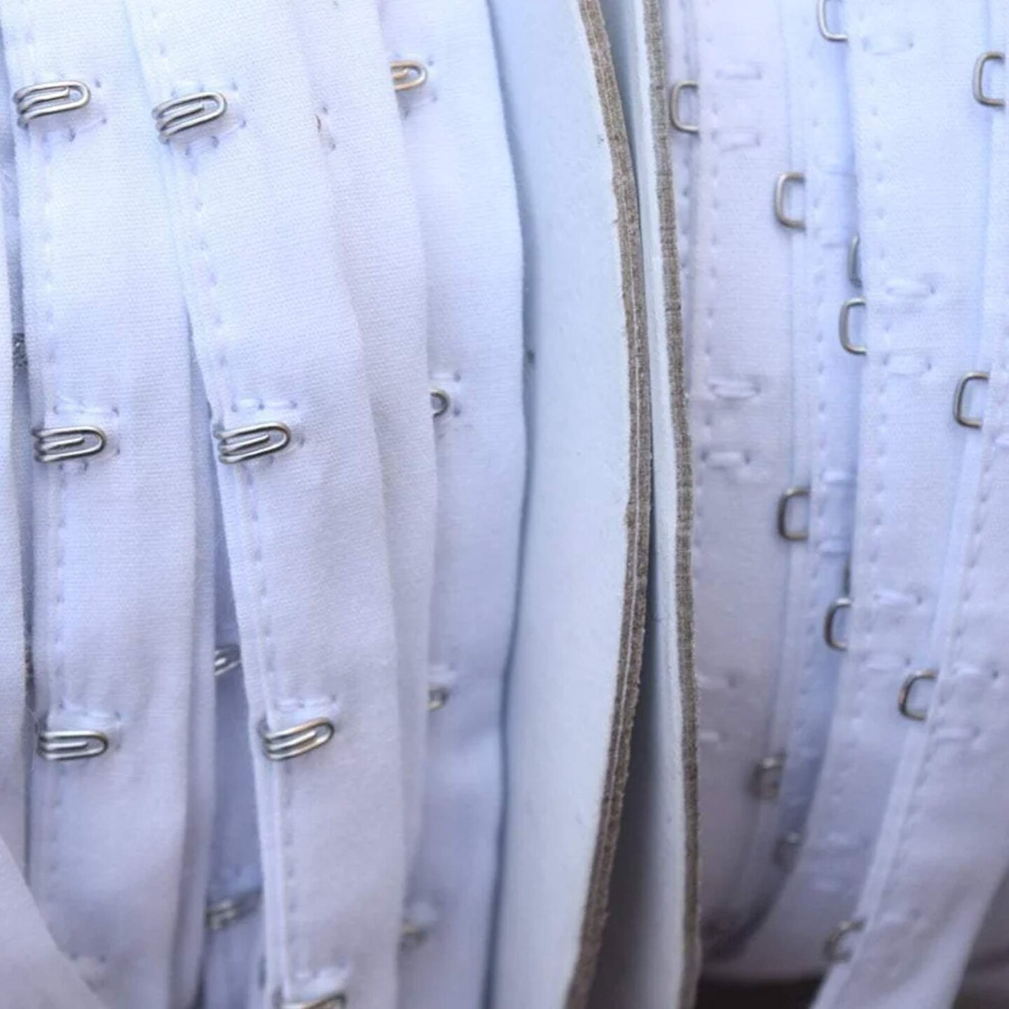 White Hook and Eye Tape Set – 1 Yard, 1/2" Each Side, Silver Closure on Cotton Trim