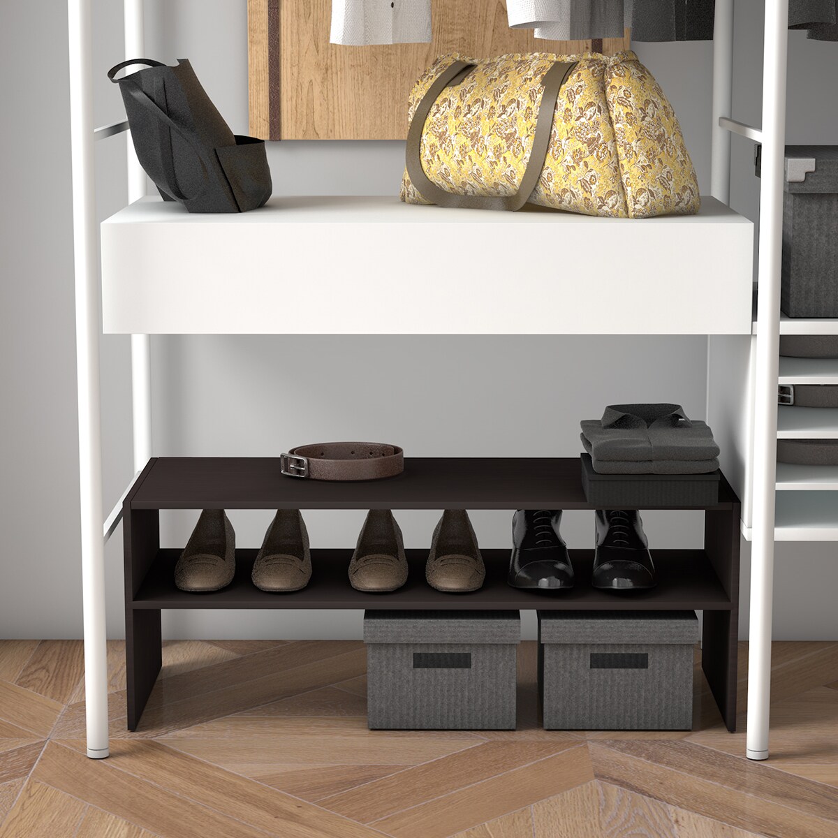 Costway 3 PCS Stackable Shoe Rack 31-Inch Horizontal Organizer 2-tier StorageShelf WhiteBrown