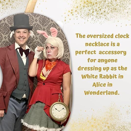 4E&#x27;s Novelty Jumbo Clock Necklace 8&#x22; &#x2013; Large Gold Clock Chain for White Rabbit Alice in Wonderland Costume, Oversized Rapper Bling Necklace, Big Pocket Watch Prop for Parties &#x26; Dress Up