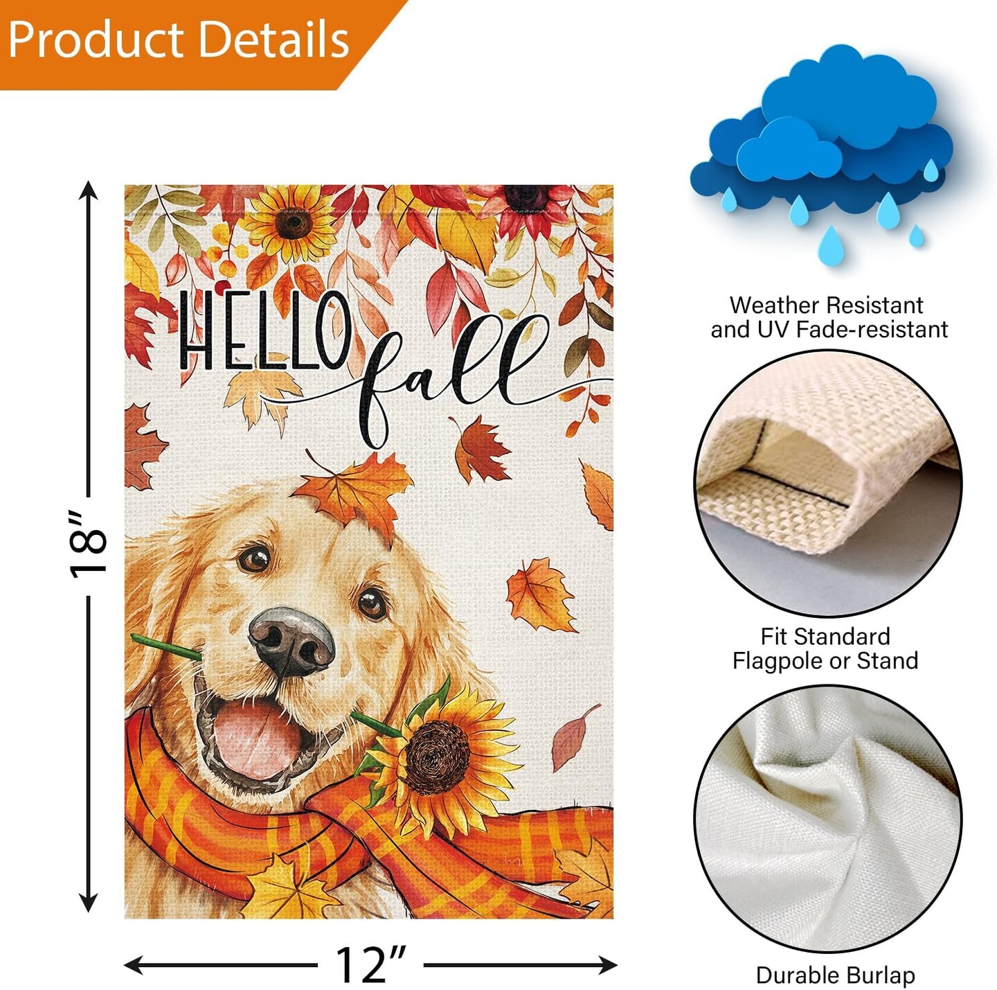 12x18 Inch - Hello Fall Garden Yard Flag Golden Retriever Dog(Fall )