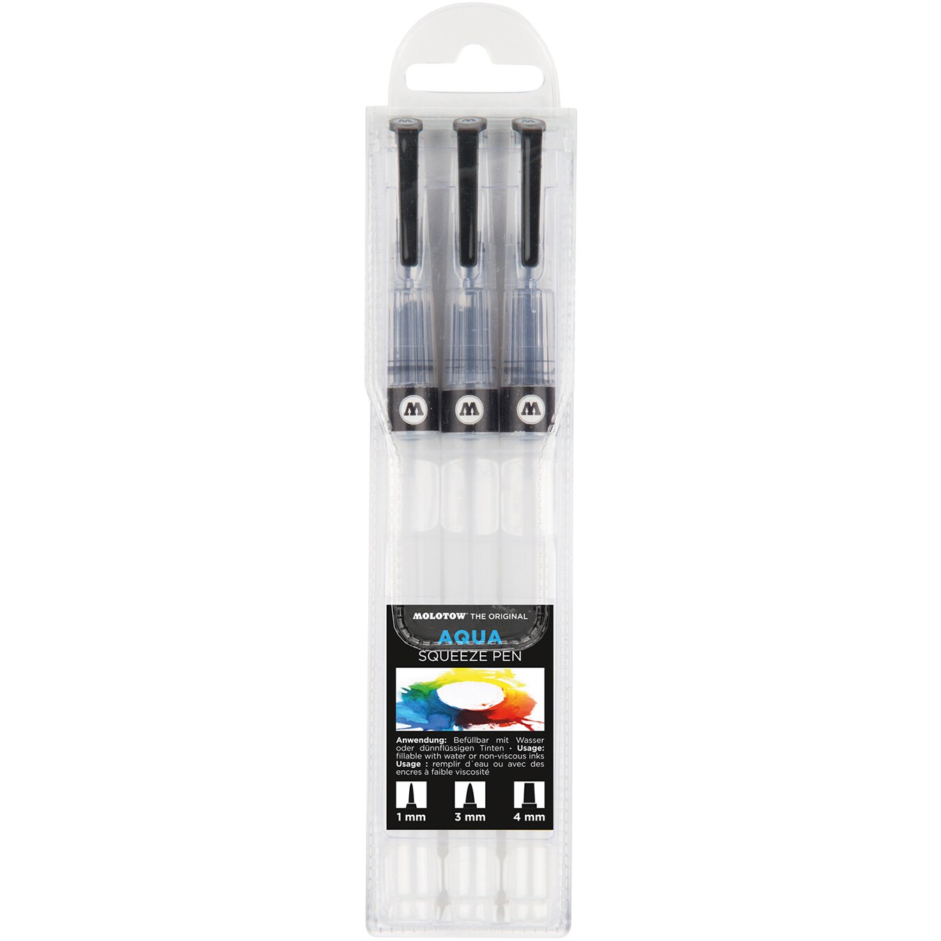 Molotow Aqua Ink Squeeze Pen 3-Pen Set, 1mm, 3mm, 4mm Tips, 1 Set
