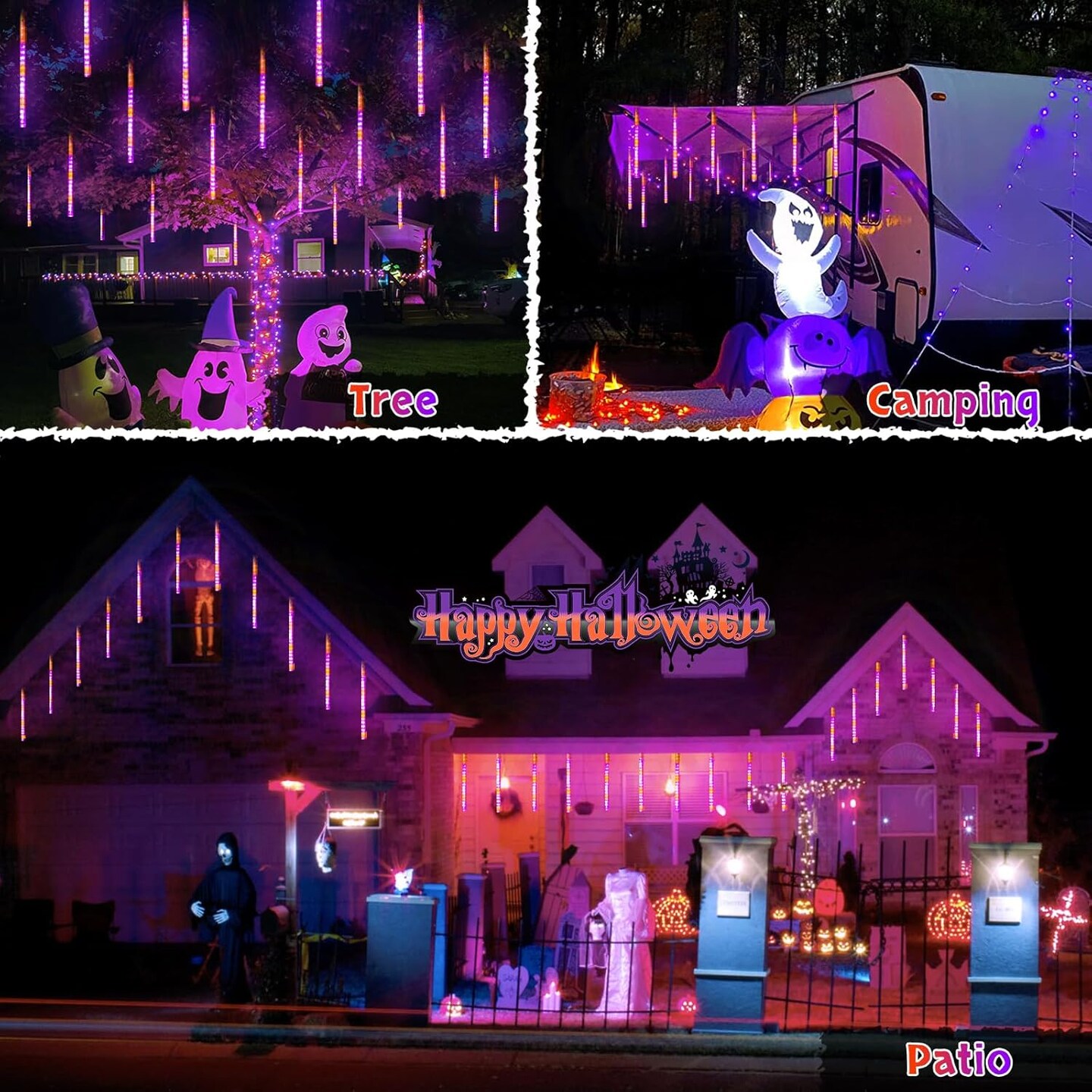 144 LEDs Orange and Purple Solar Halloween Lights Outdoor