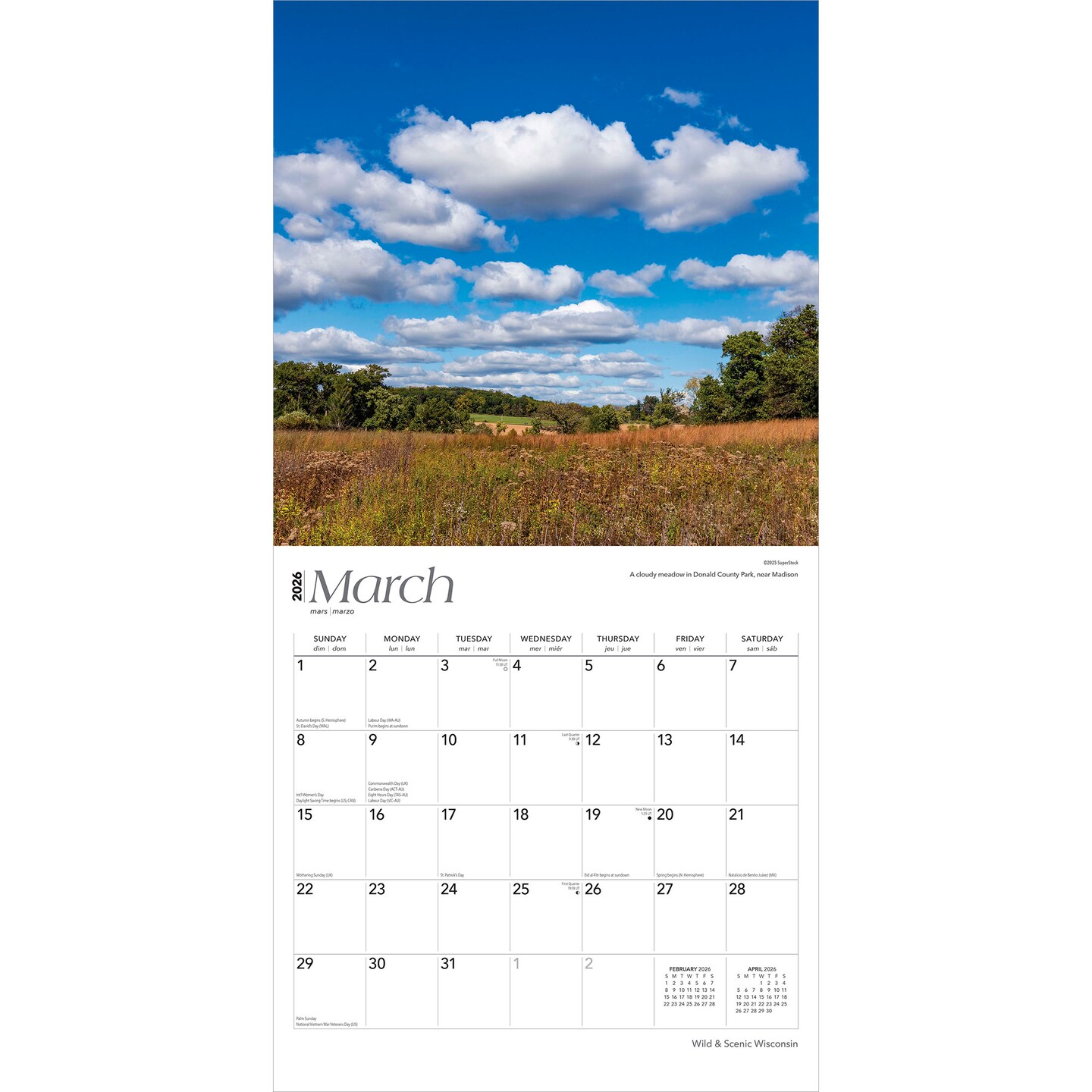Wisconsin Wild & Scenic | 2026 12 x 24 Inch (Hanging) Monthly Square Wall Calendar | Plastic-Free