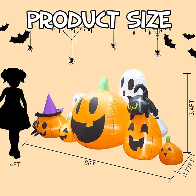 Halloween Inflatables Pumpkin Decorations Outdoor, Blow Up Yard Inflatable Halloween Pumpkin Ghost Black Cat