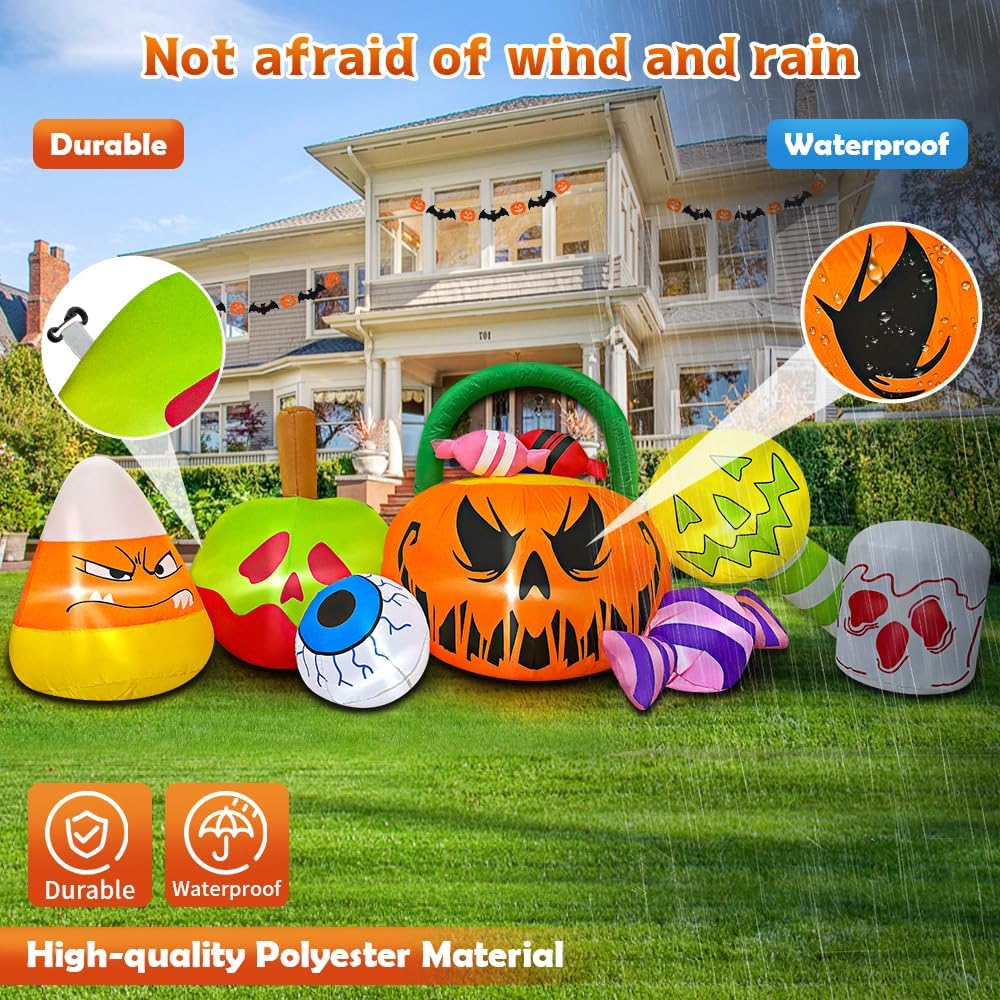 10 ft Halloween Inflatable Pumpkin & Ghost Combo – Outdoor Yard & Garden Decoration with Built-In LED Lights, Blow-Up Halloween Decor for Parties & Lawn (10FT Pumpkin)