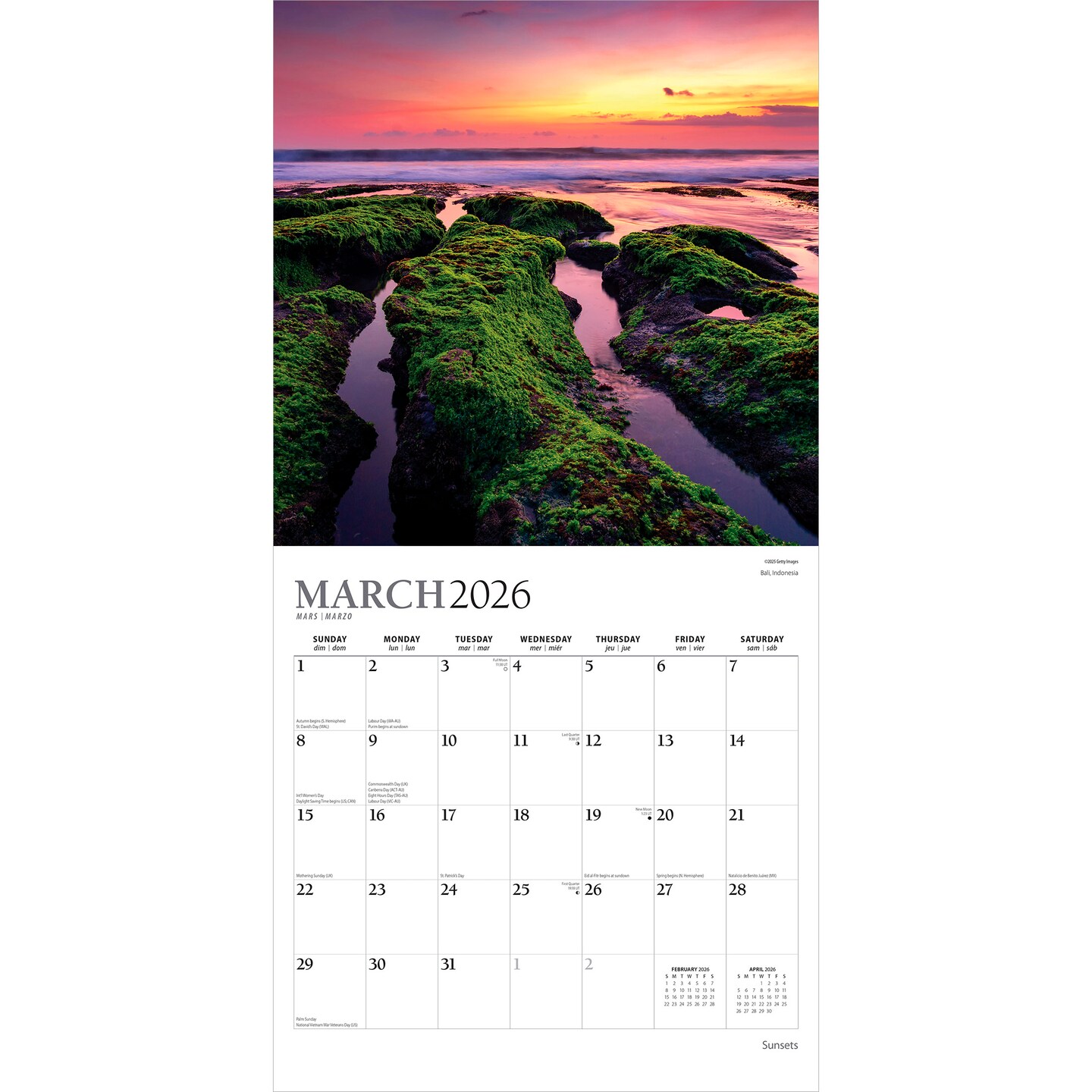 Sunsets | 2026 12 x 24 Inch (Hanging) Monthly Square Wall Calendar | Foil Stamped Cover