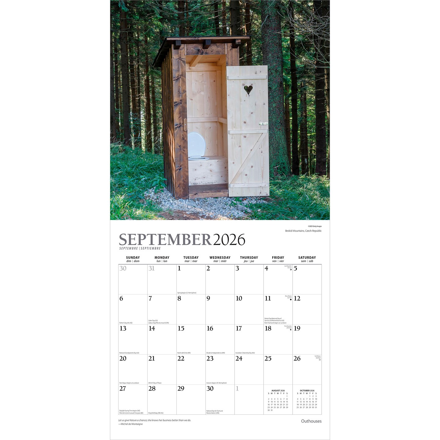 Outhouses | 2026 12 x 24 Inch (Hanging) Monthly Square Wall Calendar | Foil Stamped Cover