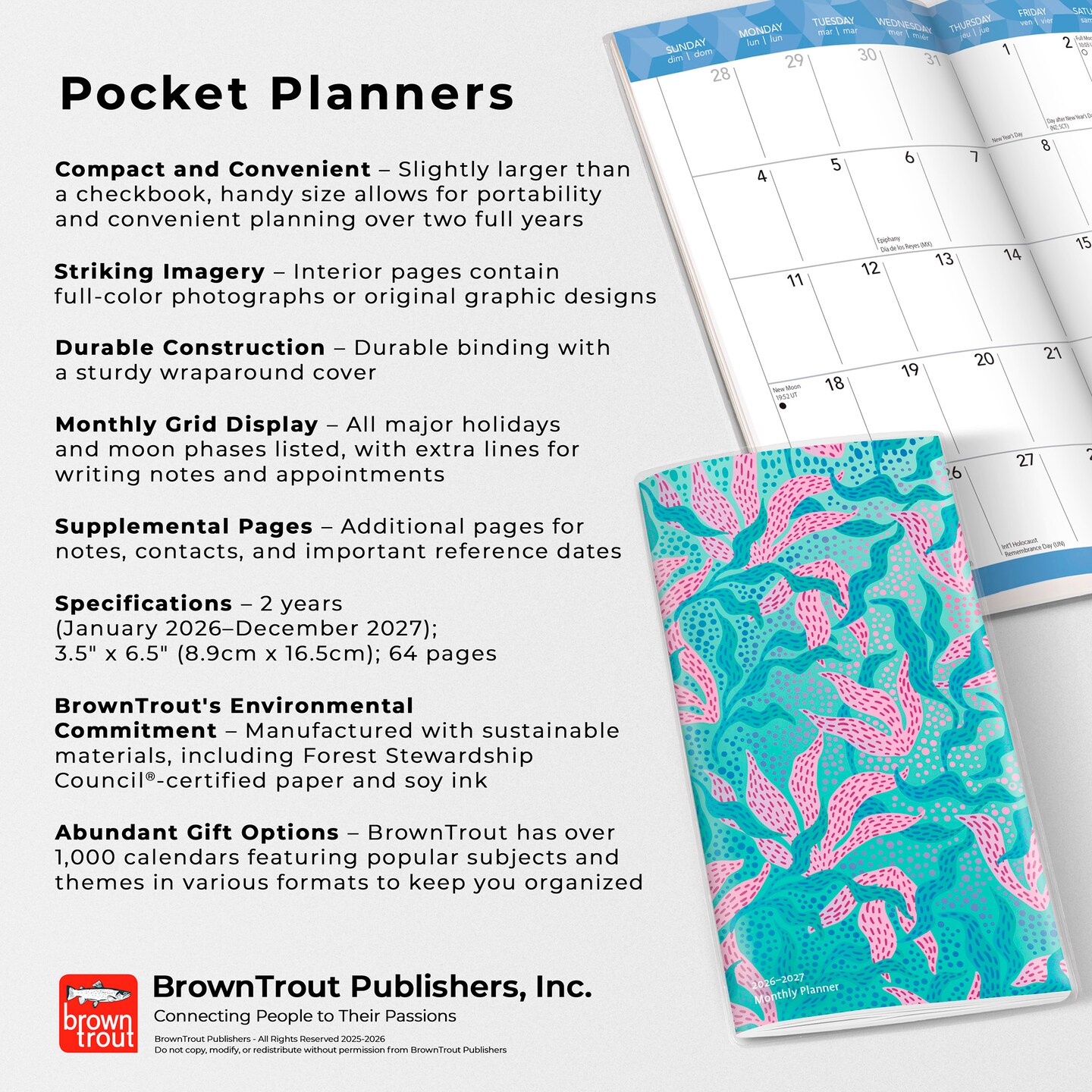 Ariel Collection | 2026-2027 3.5 x 6.5 Inch Two Year Monthly Pocket Planner Calendar