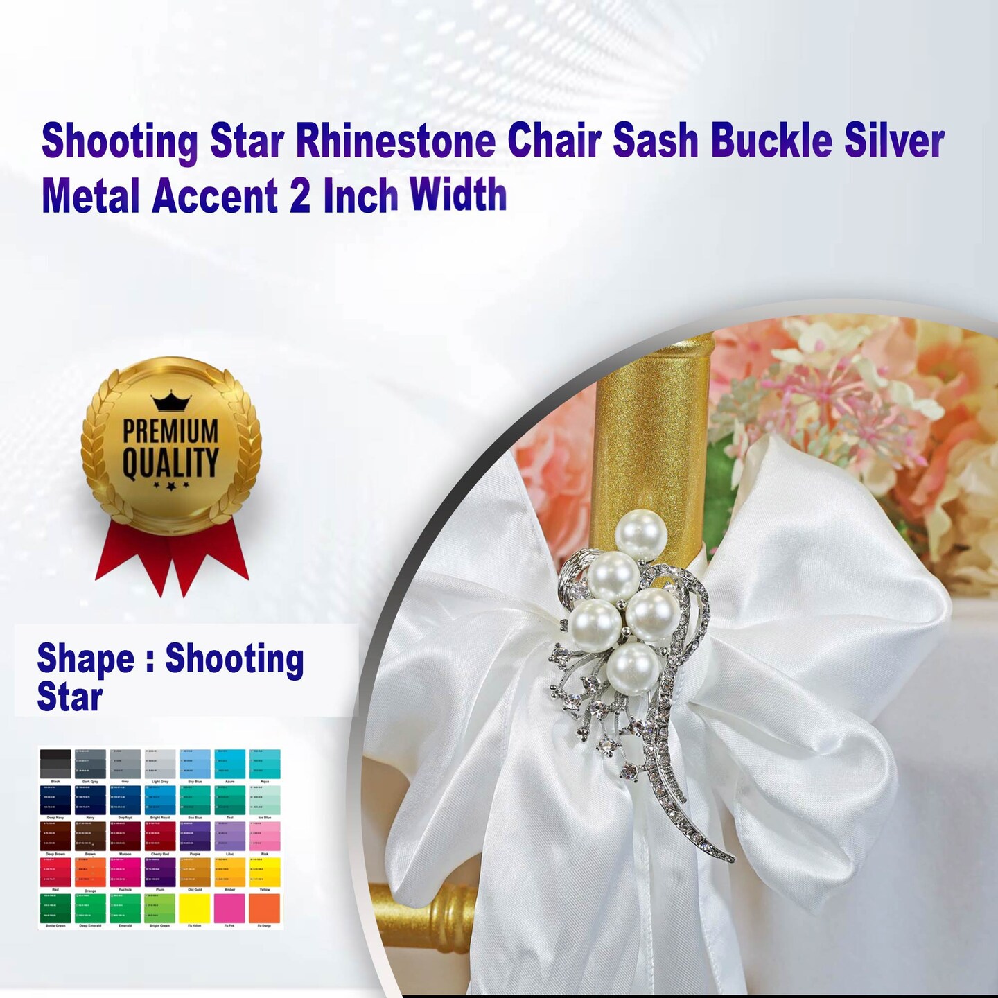 Shooting Star Rhinestone Chair Sash Buckle Silver Metal Accent 2 Inch Width