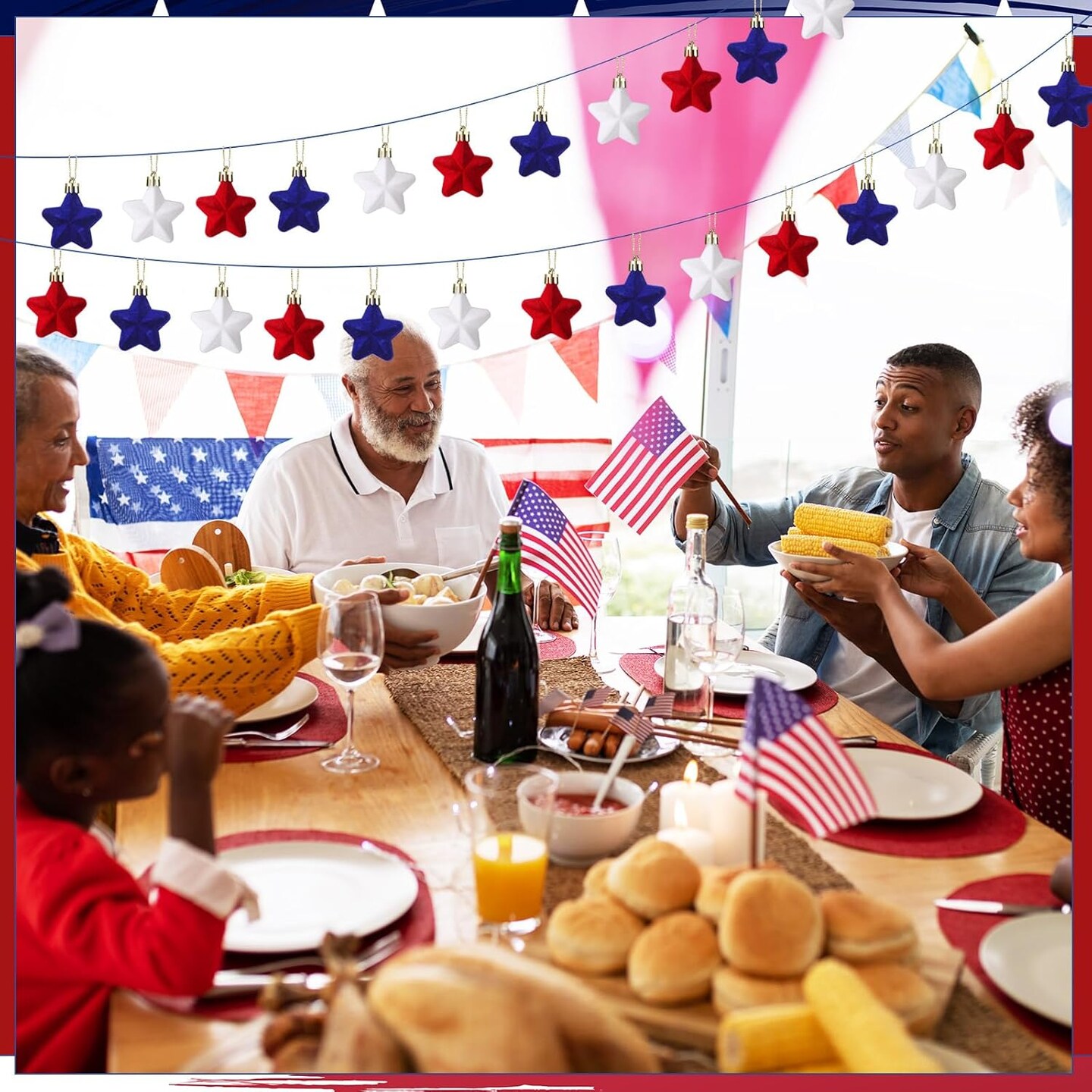 72 Pcs 1.18 Inch Velvet Patriotic Star Ornaments Decorations (Independence Day)