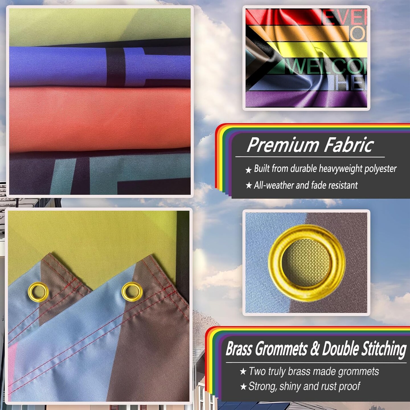 Everyone Is Welcome Here Flag 3x5 Ft Outdoor Progress Pride Flag Polyester Double Sided LGBTQ Pansexual Rainbow Flags for Indoor House Yard Outside Banner Decor