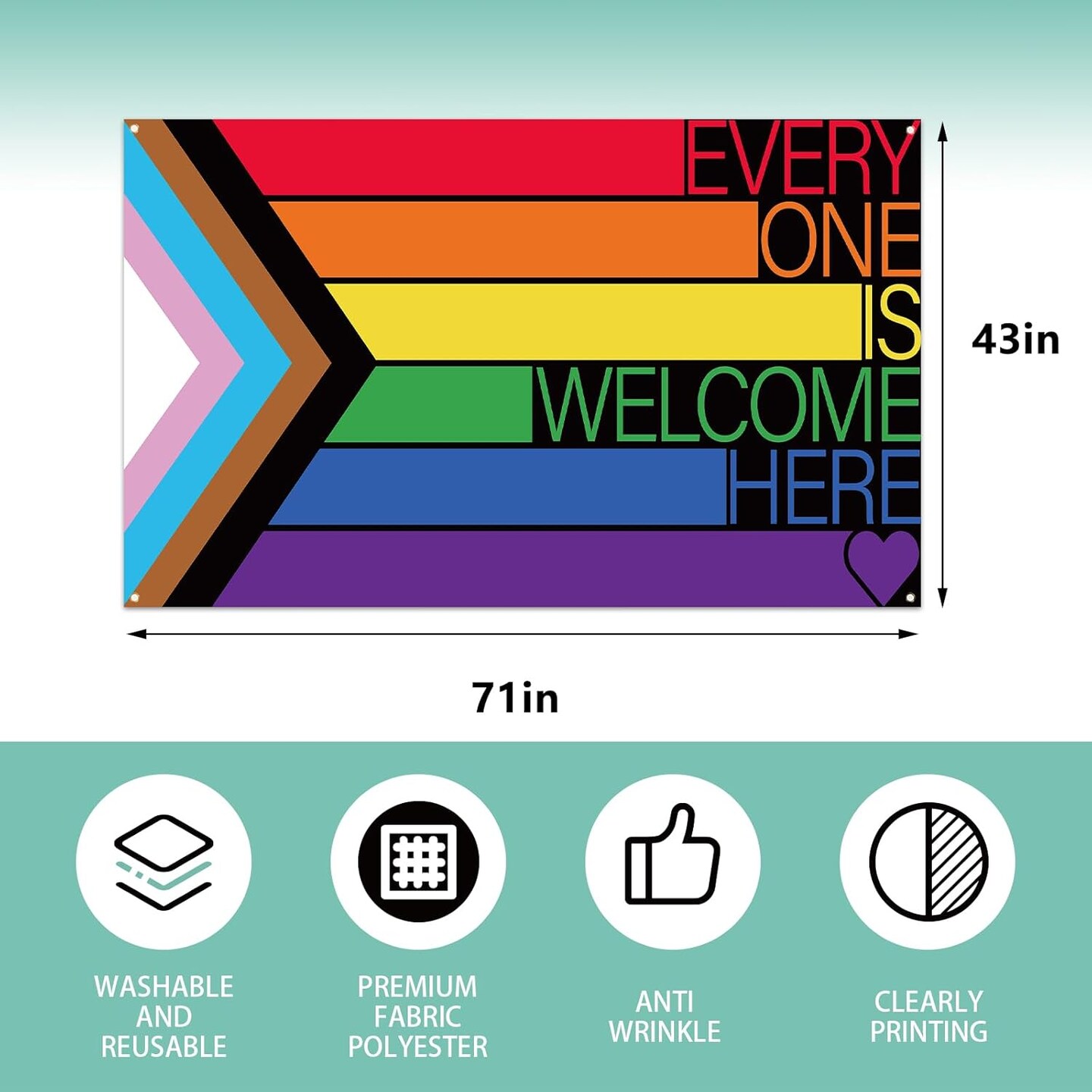 Progress Pride Flag Backdrop for Photography Every One is Welcome Here Banner Gay Pride Day Month Parade Rainbow Party Decorations and Supplies for Home