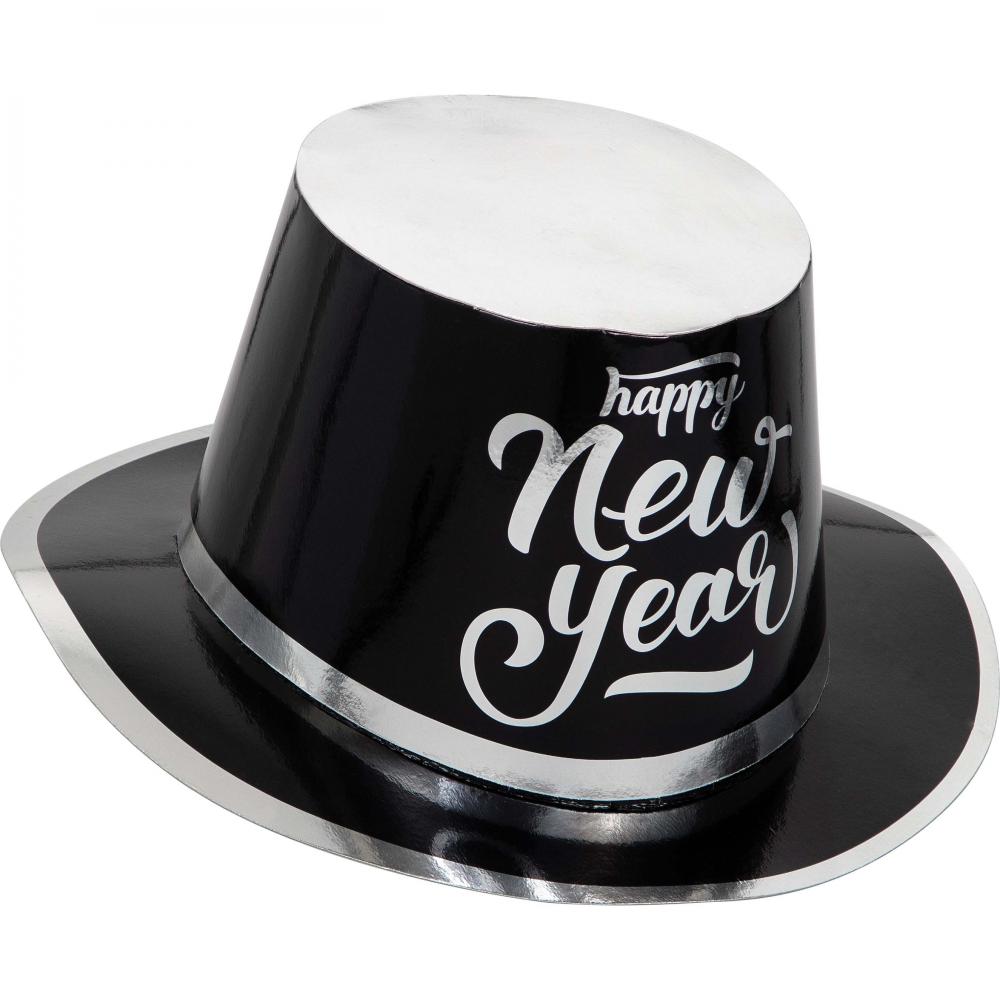 12 pc Bulk New Year&#x27;s Black and Silver Top Hat