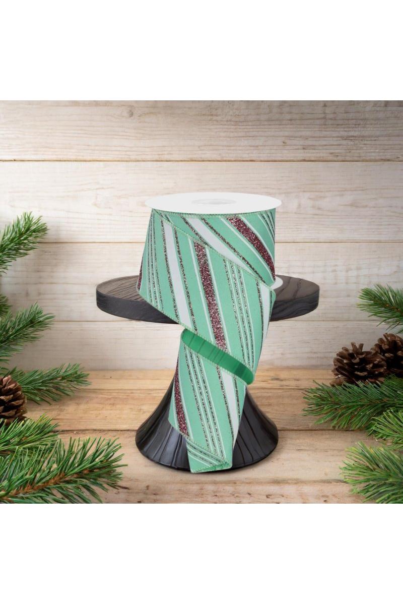 2.5&#x22; Diagonal Line Ribbon: Mint Green (10 Yards)